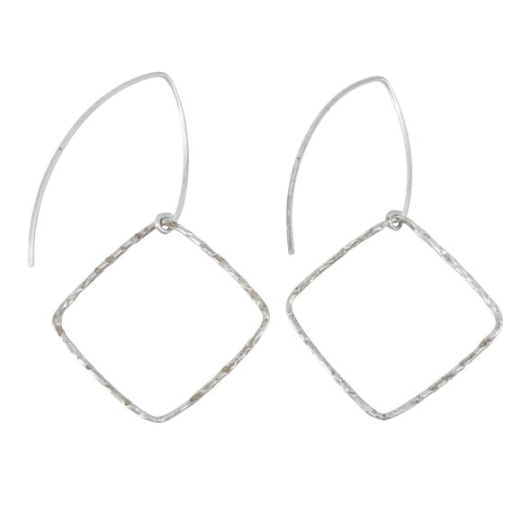 Vintage Sterling Silver 925 Textured Diamond-Shaped Dangle Earrings - Picture 5 of 7